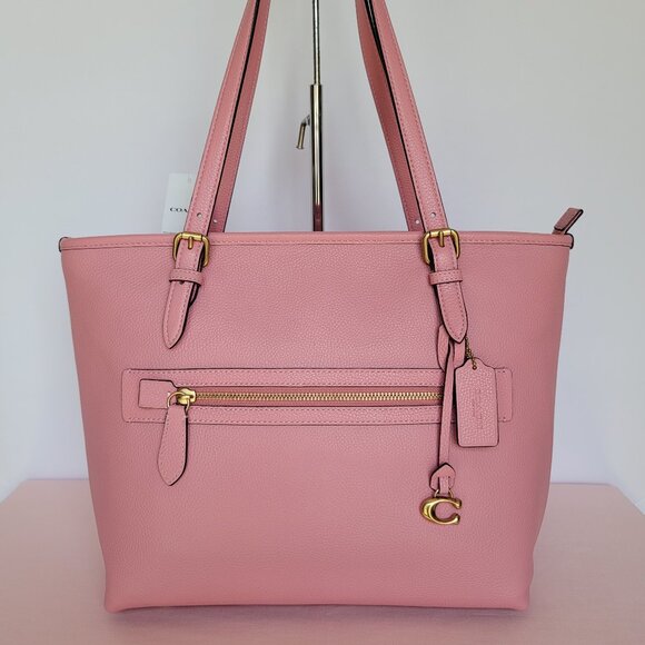 COACH Taylor Polished Pebbled Leather Tote Bag -Bubblegum Color ⭐ - Picture 1 of 16